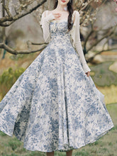 Load image into Gallery viewer, 2PS Apricot Cardigan With Blue Porcelain Pattern Swing Dress