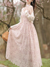 Load image into Gallery viewer, 2PS Pink Embroidered lace Spaghetti Strap Dress With White Shawl Dress Suit