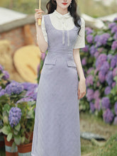 Load image into Gallery viewer, Purple Peter Pan Collar Puff Sleeve Preppy Dress