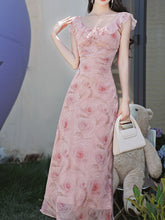 Load image into Gallery viewer, Lychee Rose Ruffle Round Neck Bodycon Chiffon Dress