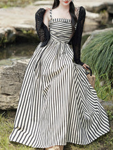 Load image into Gallery viewer, 1950S Hepburn Style Black and White Stripe Swing Dress For Women