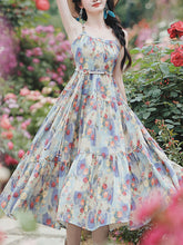 Load image into Gallery viewer, 2PS Ethereal Garden Party Floral Spaghetti Strap Dress with  Crochet Cover-Up