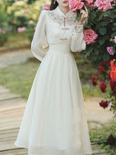 Load image into Gallery viewer, White Embroidered Long Sleeve Dress with Frog Buttons