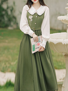 2PS Peter Pan Collar Vintage Fall Shirt Set Dress