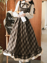 Load image into Gallery viewer, Brown Plaid Fake Two-Piece Long Sleeve Vintage Dress
