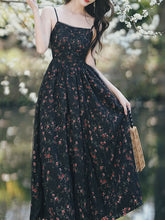 Load image into Gallery viewer, 2PS Vintage Black Floral Chiffon Maxi Dress with Black Cardigan