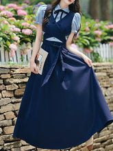 Load image into Gallery viewer, Vintage Navy Two-Piece Fake Layered Shirt Dress