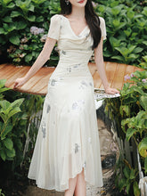 Load image into Gallery viewer, Elegant Ivory Sequin Floral Mermaid Dress French Style V Neck Maxi Evening Gown