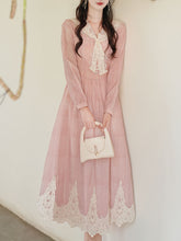 Load image into Gallery viewer, Romantic Vintage Pink Long Sleeve Dress with Lace Sailor Collar