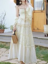 Load image into Gallery viewer, 3PS White Bohemian Top Tassel and Skirt 1970S Vintage Set
