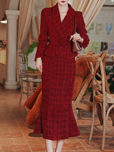 Load image into Gallery viewer, Warm Christmas Red Tweed Blazer and Skirt Set