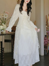 Load image into Gallery viewer, White Lace Ruffle Long Sleeve Sequined Vintage Dress
