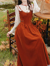 Load image into Gallery viewer, 50s Retro Brown Lace with Sequin Velvet Vintage Halloween Dress