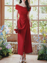 Load image into Gallery viewer, Sexy Red Off Shoulder Side Split Bodycon Dress