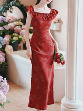 Load image into Gallery viewer, Red Butterfly Print Off Shoulder Bodycon Dress