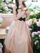 Load image into Gallery viewer, Pink Flowy Ruffle V-Neck Dress with Black Bow Belt