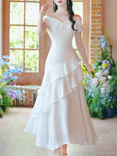 Load image into Gallery viewer, Off Shoulder Ruffle White Dress