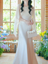 Load image into Gallery viewer, Flowing Chiffon Cape Satin Maxi Dress for Wedding