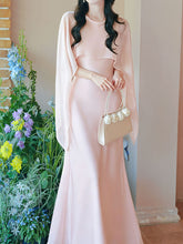 Load image into Gallery viewer, Flowing Chiffon Cape Satin Maxi Dress for Wedding