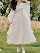 Load image into Gallery viewer, White Lace Tulle Spaghetti Strap Edwardian Victorian Vintage with Capelet