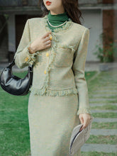 Load image into Gallery viewer, 2PS Green Tweed Top And Swing Skirt 1950s Vintage Suit