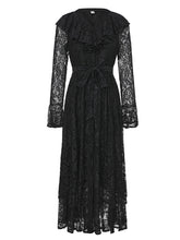 Load image into Gallery viewer, Women's Red Lace Long Sleeve Midi Dress with Ruffle Trim
