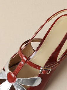 Women's  Round Toe Daisy Chunky Heel Sandals Leather Vintage Shoes