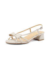Load image into Gallery viewer, Women&#39;s Round Open Toe Bow Chunky Heel Sandals Leather Vintage Shoes