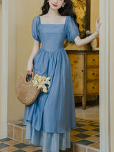 Load image into Gallery viewer, 1950S Vintage Blue Square Collar Swing Dress Inspired The Little Mermaid