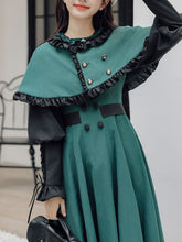 Load image into Gallery viewer, 2PS Dark Green Magic Cascade Collar Dress With Cape Inspired By Slytherin House