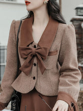 Load image into Gallery viewer, 2PS Brown Bow Tweed Coat With Swing Skirt 1950S Vintage Audrey Hepburn&#39;s Style Outfits