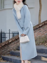 Load image into Gallery viewer, 2PS Light Blue Rounded Flat Long Sleeve Wool Coat With Skirt Suit