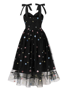 Star Embroidered 1950s Vintage Swing Dress