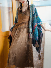 Load image into Gallery viewer, 2PS Brown Lace Strap Dress With Bohemia Cardigan Suit