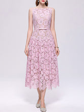 Load image into Gallery viewer, White Floral Sleeveless Boat Neck A-Line Wedding Lace Dress