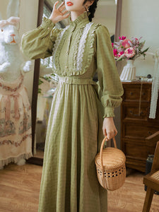 Green Stand Collar  Lace Ruffles Audrey Hepburn 1950S Dress