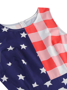 American Flag Stars Stripes  Sleeveless 1950S Vintage Dress