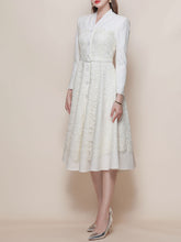 Load image into Gallery viewer, White V Neck Long Sleeve Classic 1950S Vintage Dress