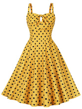 Load image into Gallery viewer, 1950S Spaghetti Strap Bow Vintage Dress With Yellow and Black Polka Dots