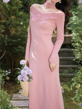 Load image into Gallery viewer, 1940S Pink Rose High Waist Knitted Sweater Long Sleeve Vintage Dress