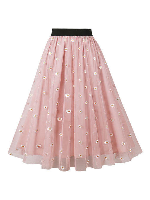 1950S Daisy High Wasit Pleated Swing Vintage Skirt