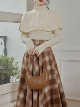 Load image into Gallery viewer, 3PS Apricot Sweater Cape And Pleated Plaid Swing Skirt 1950S Vintage Outfits