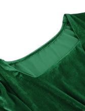 Load image into Gallery viewer, Christmas Green Square Collar Long Sleeve Velvet 1950S Vintage Swing Dress