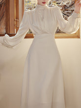 Load image into Gallery viewer, White Satin Pleat Edwardian Revival Vintage Wedding Dress