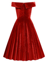 Load image into Gallery viewer, Christmas Red Off Shoulder Velvet 1950S Vintage Swing Dress