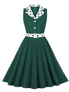 Red Polka Dots V Neck 1950S Vintage Swing Dress With Belt