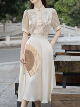 Load image into Gallery viewer, 2PS White Sequins Short Sleeve With White Skirt Vintage Dress Set