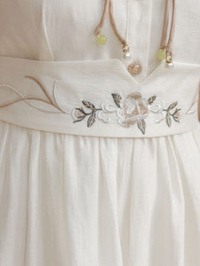 Apricot Embroidered Short Sleeve Vintage Dress with Belt