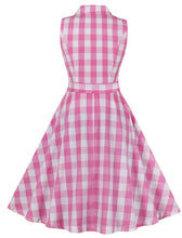 Load image into Gallery viewer, Barbie Pink And White Plaid V Neck 1950s Swing Dress