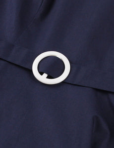 Navy Peter Pan Collar 1950s Vintage Swing Dress With Belt